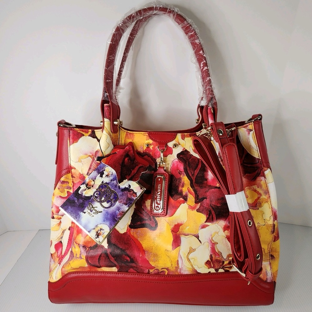 Sharif Multicolor Floral Genuine Saffiano Leather Bag Purse Satchel Crossbody